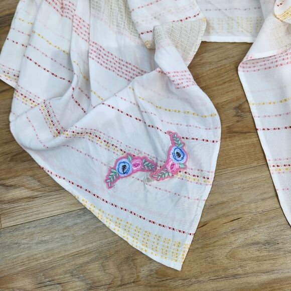 🍑Cato Ivory Striped Lightweight Adjustable Roll Tab Long Sleeve Duster Large - Picture 11 of 14